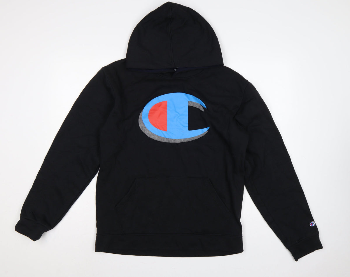 Champion Men's Black Large Pullover Hoodie Logo Graphic Pockets