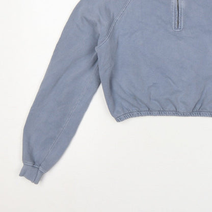 Pull&Bear Women Blue S 1/4 Zip High Neck Raglan Sweatshirt
