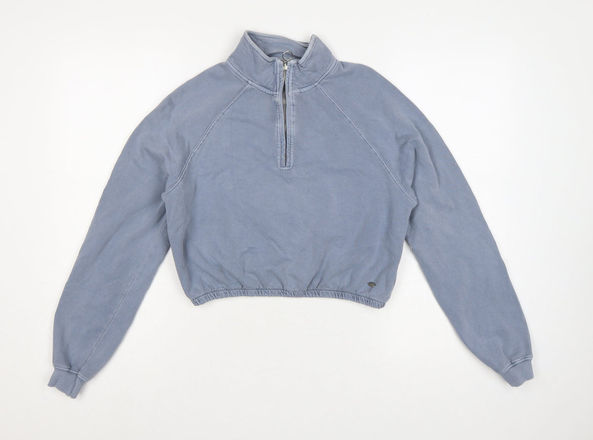 Pull&Bear Women Blue S 1/4 Zip High Neck Raglan Sweatshirt