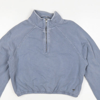Pull&Bear Women Blue S 1/4 Zip High Neck Raglan Sweatshirt
