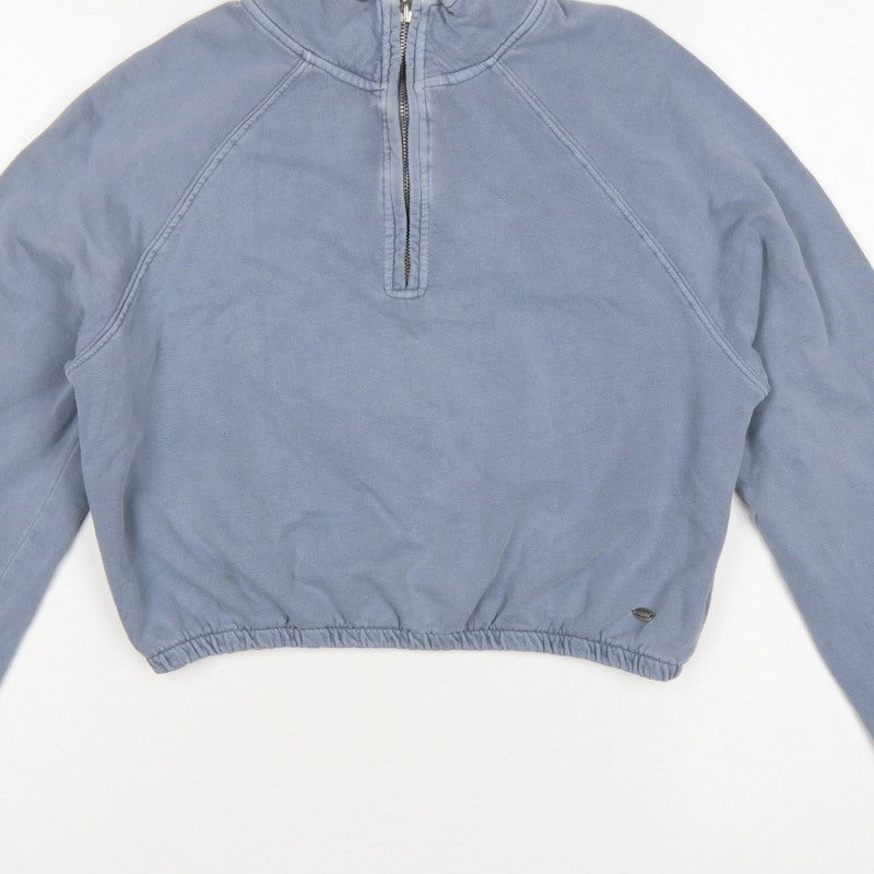 Pull&Bear Women Blue S 1/4 Zip High Neck Raglan Sweatshirt