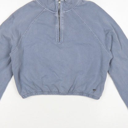 Pull&Bear Women Blue S 1/4 Zip High Neck Raglan Sweatshirt