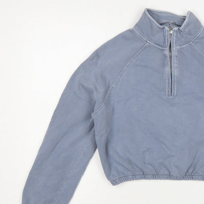 Pull&Bear Women Blue S 1/4 Zip High Neck Raglan Sweatshirt