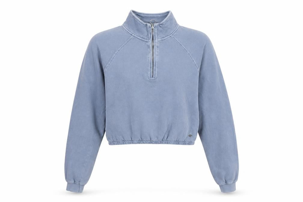 Pull&Bear Women Blue S 1/4 Zip High Neck Raglan Sweatshirt