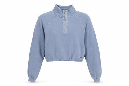 Pull&Bear Women Blue S 1/4 Zip High Neck Raglan Sweatshirt