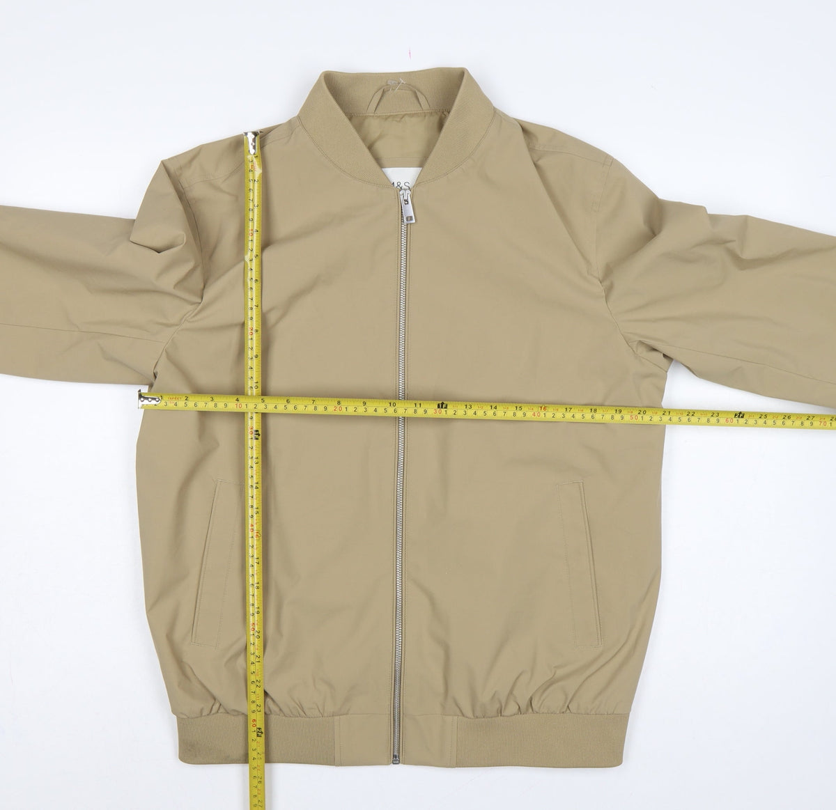 Marks and Spencer Men Beige Small Bomber Jacket Full Zip Lined