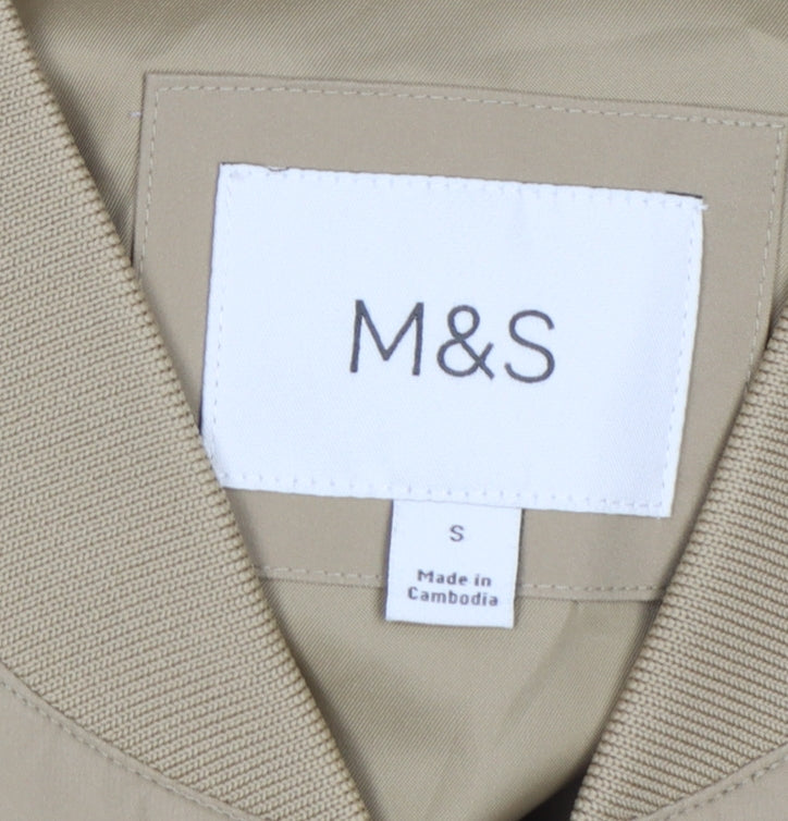 Marks and Spencer Men Beige Small Bomber Jacket Full Zip Lined