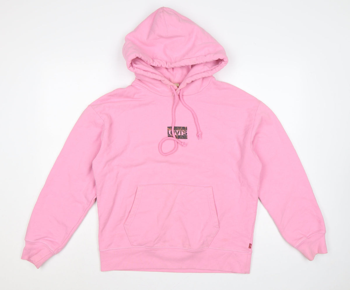 Levi's Women Pink S Pullover Hoodie Logo Cotton Hooded Kangaroo Pocket