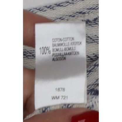 Soft Grey Women’s Blue White Stripe Beaded Bow Cotton Top UK 16