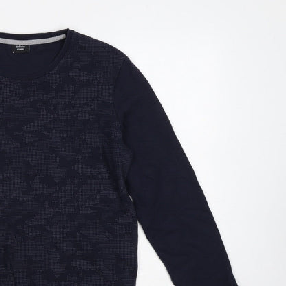 DeFacto Men’s Blue S Slim Fit Camo Crew Neck Pullover Sweatshirt