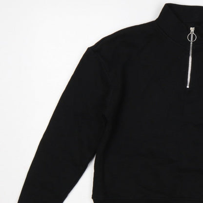 Pull&Bear Women's Black S Quarter Zip High Neck Pullover Sweatshirt