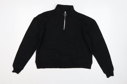 Pull&Bear Women's Black S Quarter Zip High Neck Pullover Sweatshirt