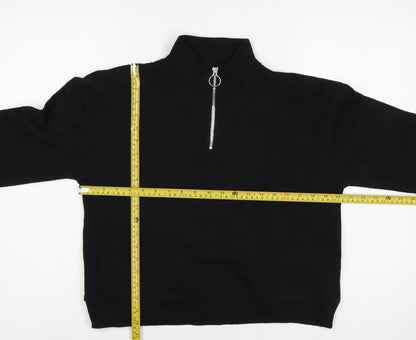 Pull&Bear Women's Black S Quarter Zip High Neck Pullover Sweatshirt