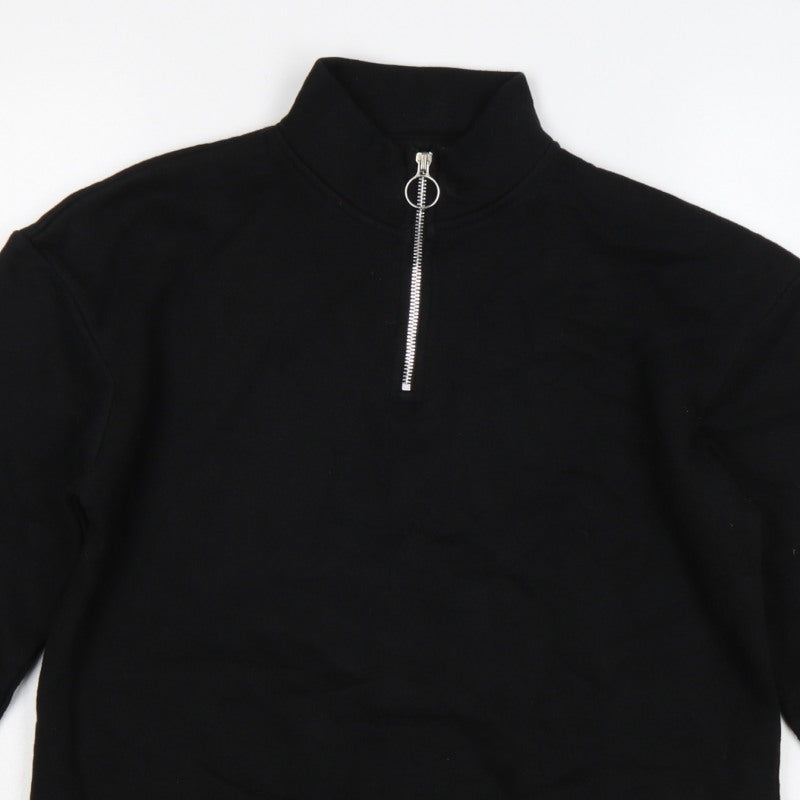 Pull&Bear Women's Black S Quarter Zip High Neck Pullover Sweatshirt