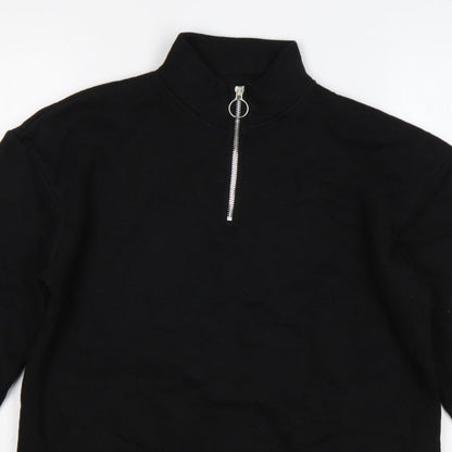 Pull&Bear Women's Black S Quarter Zip High Neck Pullover Sweatshirt
