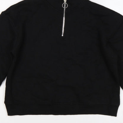 Pull&Bear Women's Black S Quarter Zip High Neck Pullover Sweatshirt