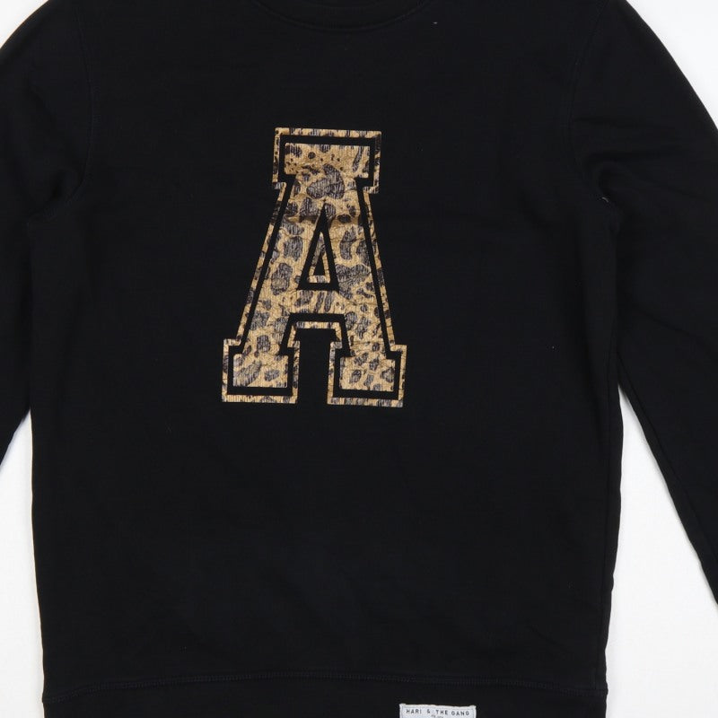Hari & The Gang Women's Black M Pullover Sweatshirt Leopard A Logo