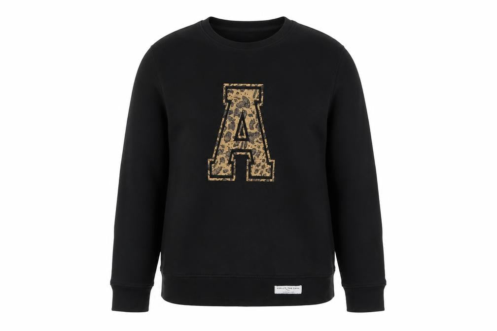 Hari & The Gang Women's Black M Pullover Sweatshirt Leopard A Logo