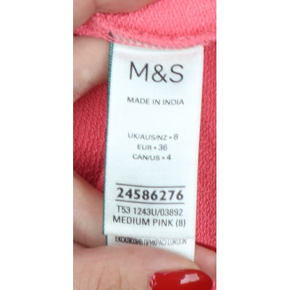 Marks & Spencer Women Pink UK 8 Pullover Short Sleeve V-Neck Sweatshirt
