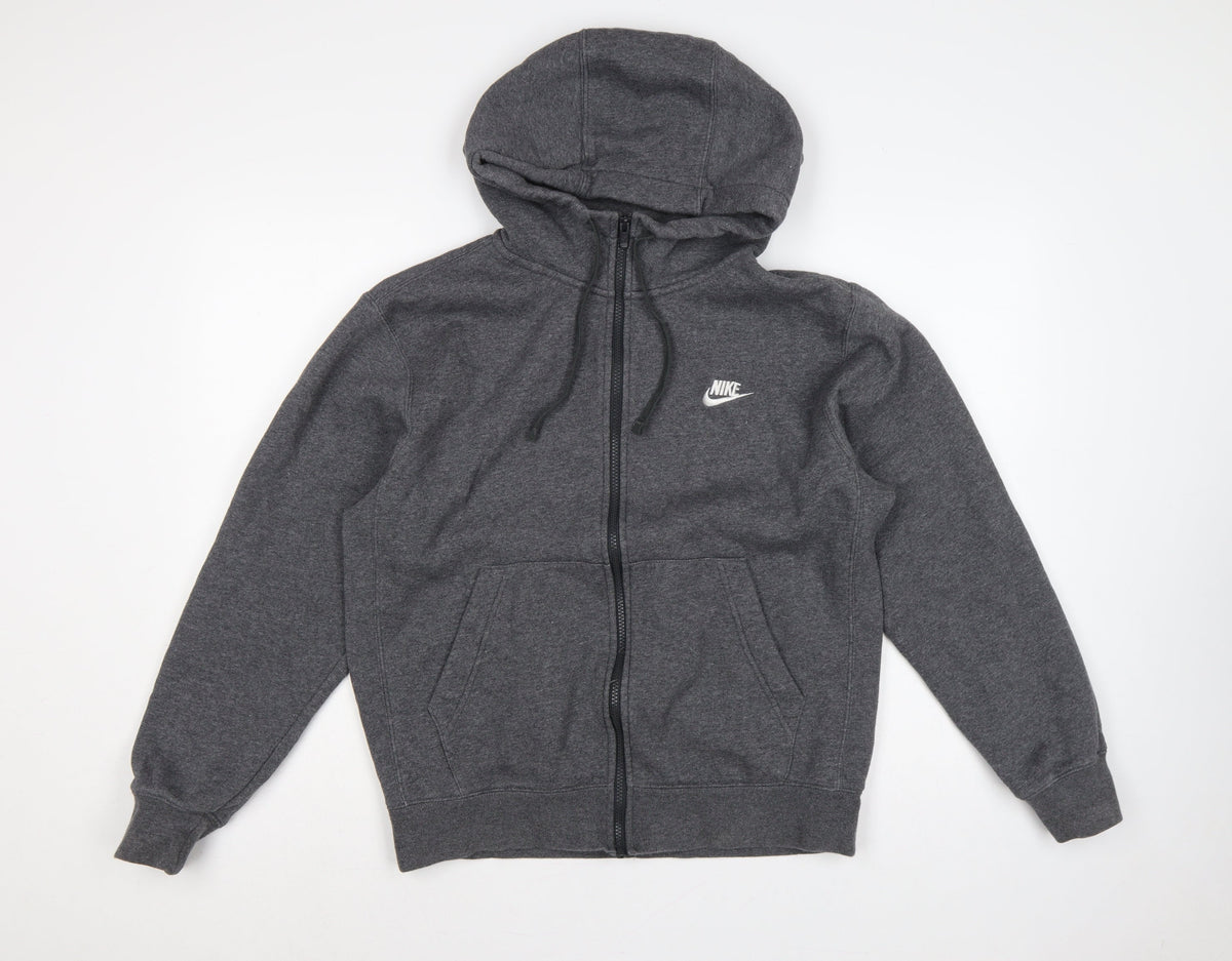 Nike Men’s Grey Small Full Zip Hooded Fleece Sweatshirt Logo