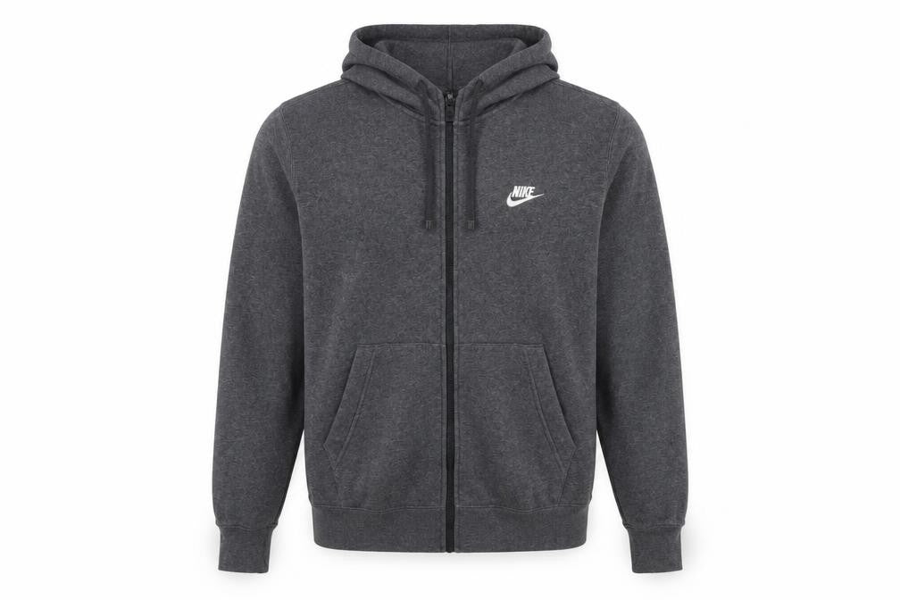 Nike Men’s Grey Small Full Zip Hooded Fleece Sweatshirt Logo