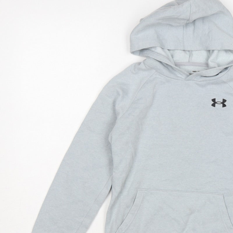 Under Armour Boys Grey Medium Pullover Hoodie Logo Pocket Sports