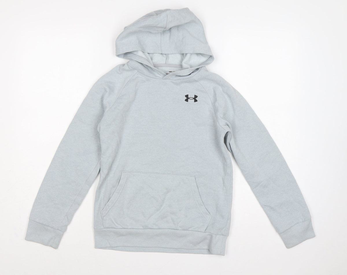 Under Armour Boys Grey Medium Pullover Hoodie Logo Pocket Sports