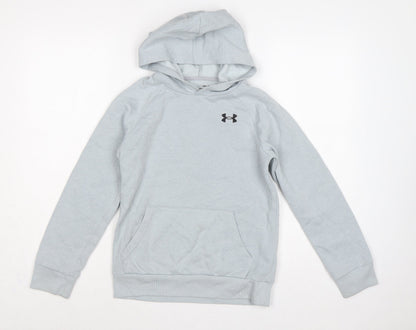 Under Armour Boys Grey Medium Pullover Hoodie Logo Pocket Sports