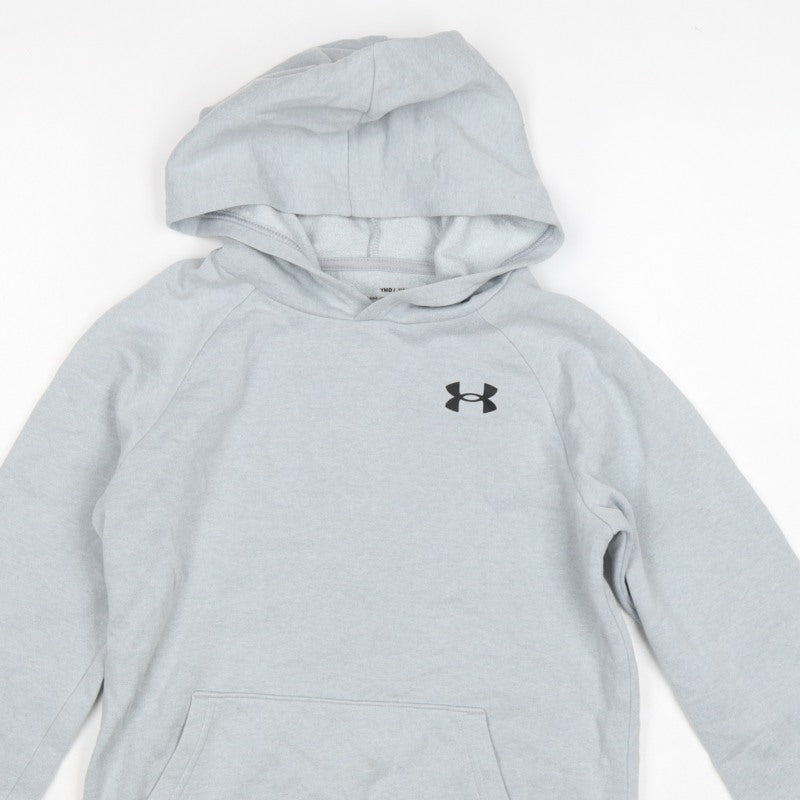 Under Armour Boys Grey Medium Pullover Hoodie Logo Pocket Sports