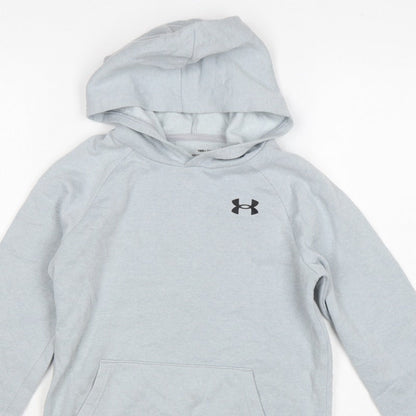 Under Armour Boys Grey Medium Pullover Hoodie Logo Pocket Sports