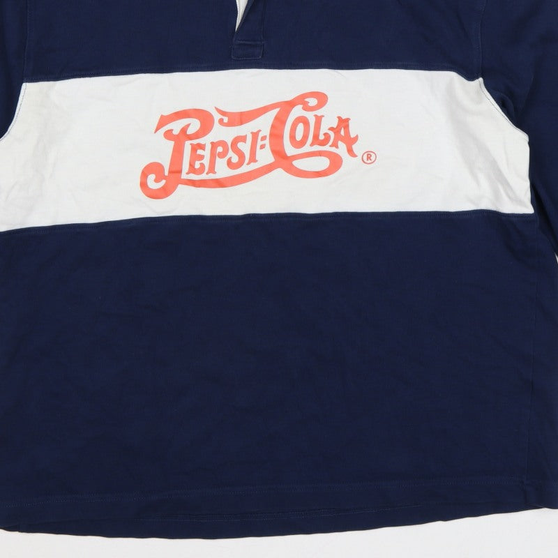 Pepsi Women’s XL Navy Colourblock Logo Collared Henley Sweatshirt
