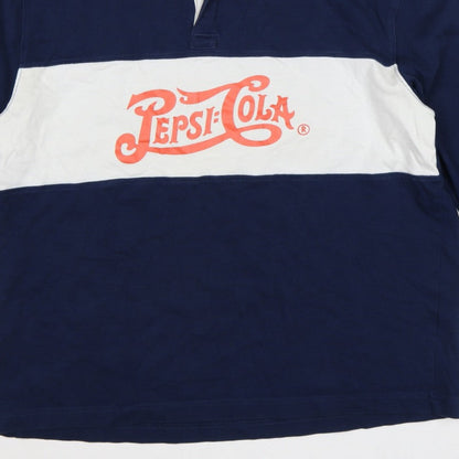 Pepsi Women’s XL Navy Colourblock Logo Collared Henley Sweatshirt