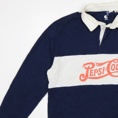 Pepsi Women’s XL Navy Colourblock Logo Collared Henley Sweatshirt