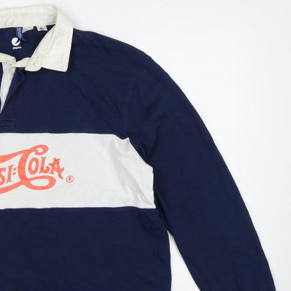 Pepsi Women’s XL Navy Colourblock Logo Collared Henley Sweatshirt