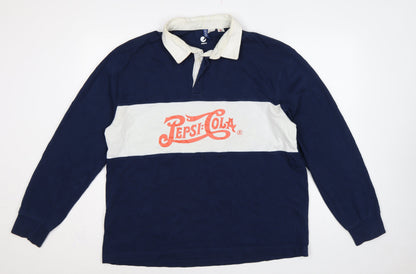 Pepsi Women’s XL Navy Colourblock Logo Collared Henley Sweatshirt
