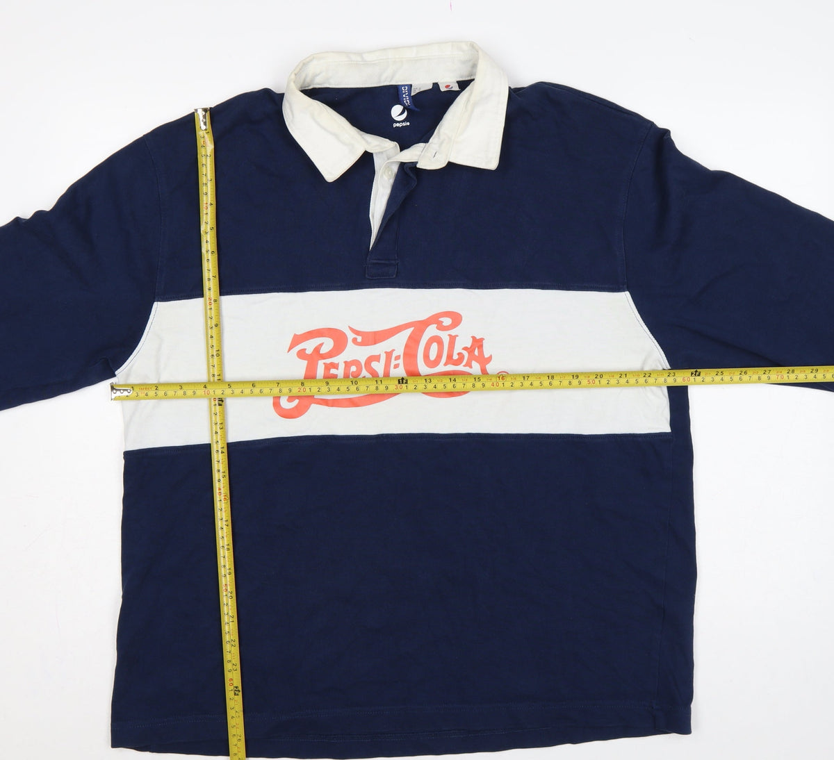 Pepsi Women’s XL Navy Colourblock Logo Collared Henley Sweatshirt