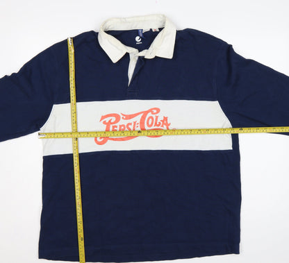Pepsi Women’s XL Navy Colourblock Logo Collared Henley Sweatshirt