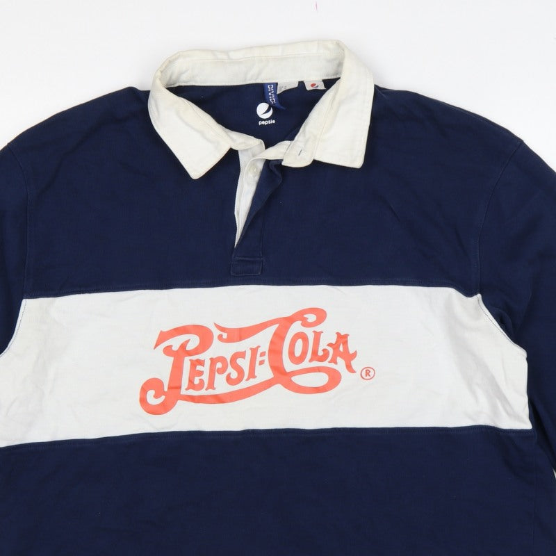 Pepsi Women’s XL Navy Colourblock Logo Collared Henley Sweatshirt