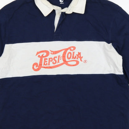 Pepsi Women’s XL Navy Colourblock Logo Collared Henley Sweatshirt