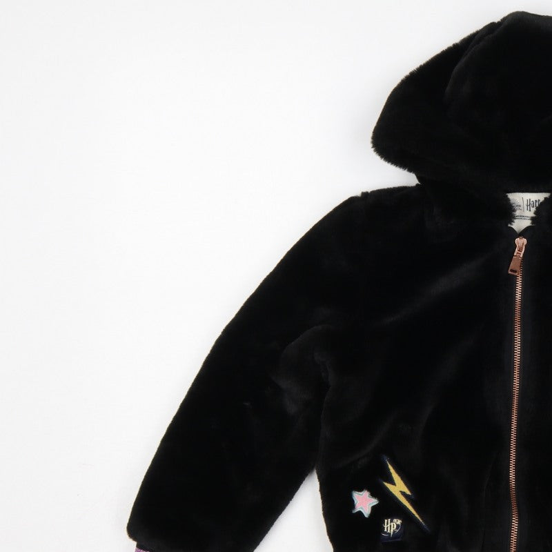M&S Girls Black 7-8 Years Harry Potter Hooded Faux Fur Bomber Jacket