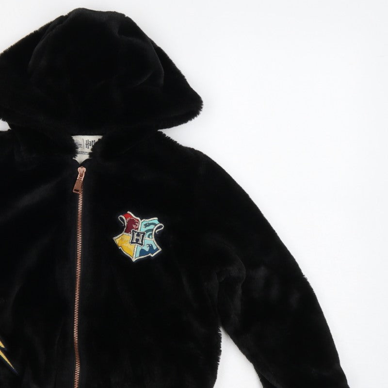 M&S Girls Black 7-8 Years Harry Potter Hooded Faux Fur Bomber Jacket