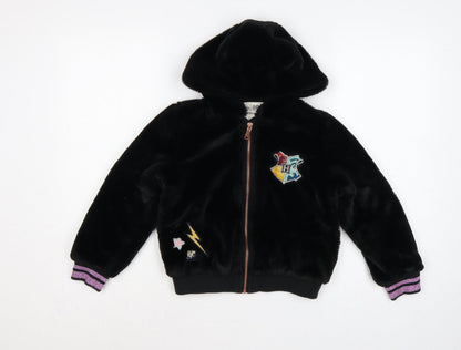 M&S Girls Black 7-8 Years Harry Potter Hooded Faux Fur Bomber Jacket