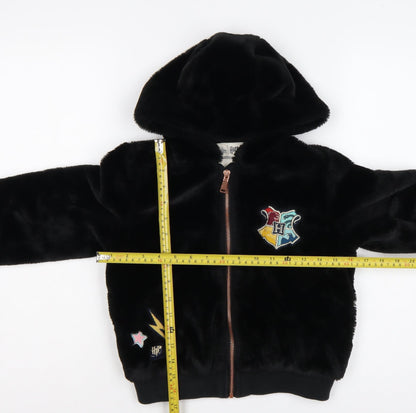M&S Girls Black 7-8 Years Harry Potter Hooded Faux Fur Bomber Jacket