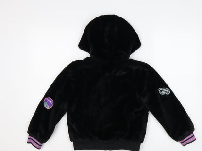 M&S Girls Black 7-8 Years Harry Potter Hooded Faux Fur Bomber Jacket