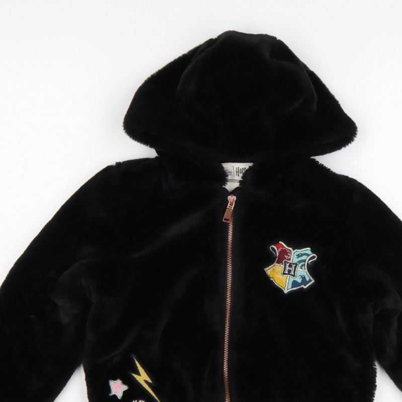 M&S Girls Black 7-8 Years Harry Potter Hooded Faux Fur Bomber Jacket