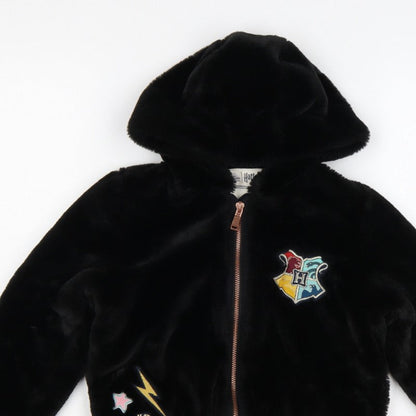M&S Girls Black 7-8 Years Harry Potter Hooded Faux Fur Bomber Jacket