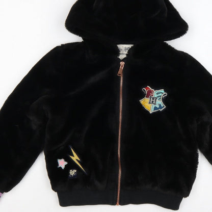 M&S Girls Black 7-8 Years Harry Potter Hooded Faux Fur Bomber Jacket