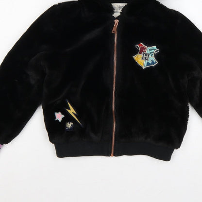 M&S Girls Black 7-8 Years Harry Potter Hooded Faux Fur Bomber Jacket