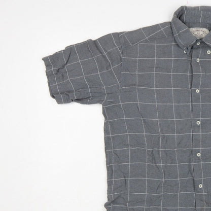 Armani Jeans Men Grey Check Extra-Slim S Short Sleeve Button-Up Shirt