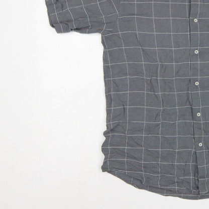 Armani Jeans Men Grey Check Extra-Slim S Short Sleeve Button-Up Shirt